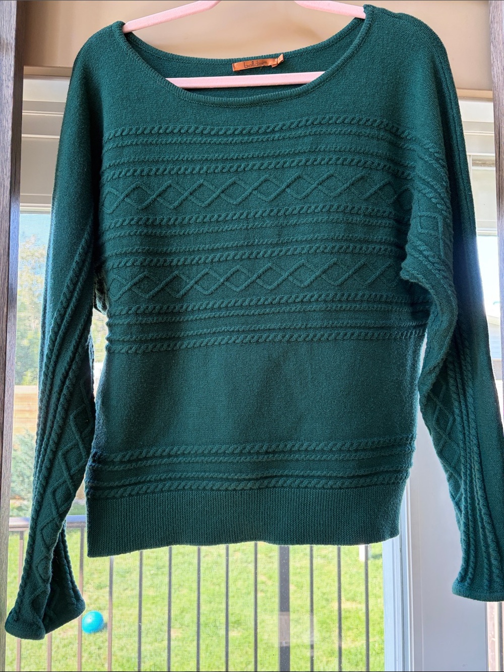 Belldini Jewel Tone Cable Knit Drop Shoulder Sweater Women’s L